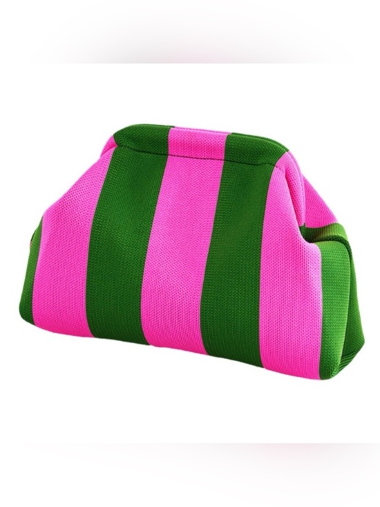 Handbags - NEW Striped Woven Dumpling Clutch Bag  Light Pink & Green